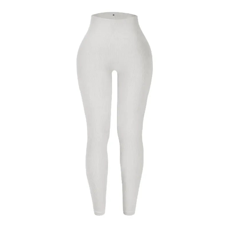 Thread Solid Leggings white seamless knit yoga pants for women, high waist, hip-lifting.