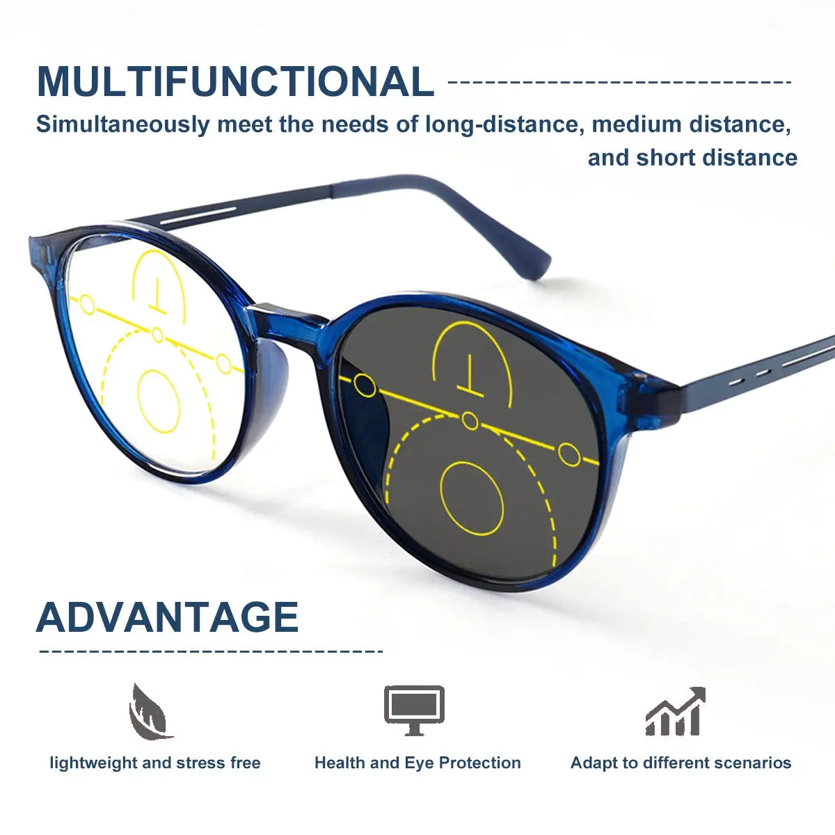 NovaSight Progressive Multifocal Reading Glasses With Photochromic Lenses For Indoor Outdoor Clarity