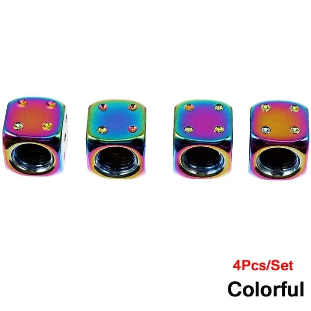 4-piece set of rainbow aluminum dice tire valve caps for car, truck, motorcycle