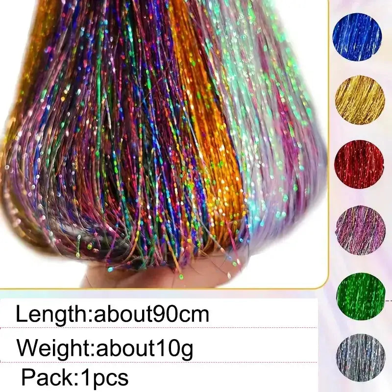 Synthetic Sparkling Tinsel Hair Extensions Holographic Colorful Glitter Fairy Hair For Parties Festivals