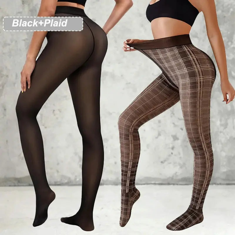 LuxeLoom Womens Fleece-Lined Seamless Leggings 2 Pack With Butterfly Leopard Jacquard Design
