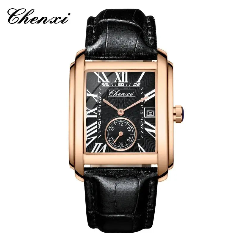Chenxi 8216 Mens Watch With Alloy Case Leather Strap Waterproof Military Calendar Quartz Movement