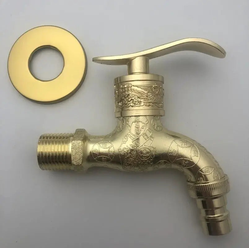 Antique brass outdoor faucet, wall-mounted with decorative engravings, Simples Market