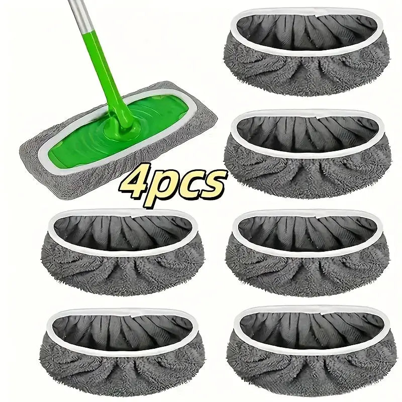 Four Reusable Mop Pads With High Water Absorption And Ultra Fine Fiber Cleaning Pads That Fit Most Standard Mops