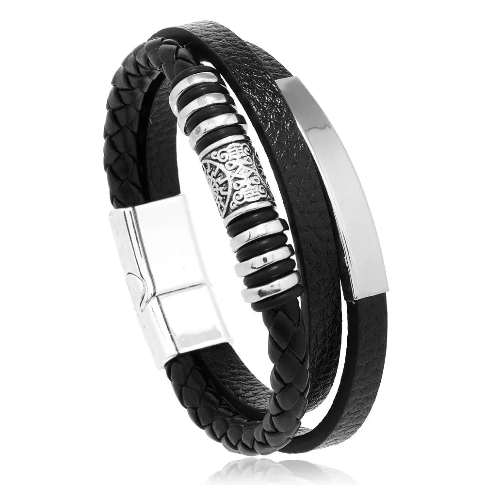 Vintage Multilayer Braided Leather Bracelet For Men Stainless Steel Rope Design Jewelry Gift