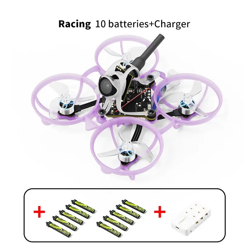 BETAFPV Air65 ll brushless whoop quadcopter with purple frame, includes 10 batteries and charger for FPV racing
