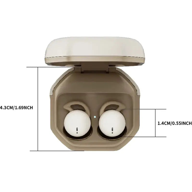 Simples Market Bluetooth Earbuds in beige charging case with white wireless earphones