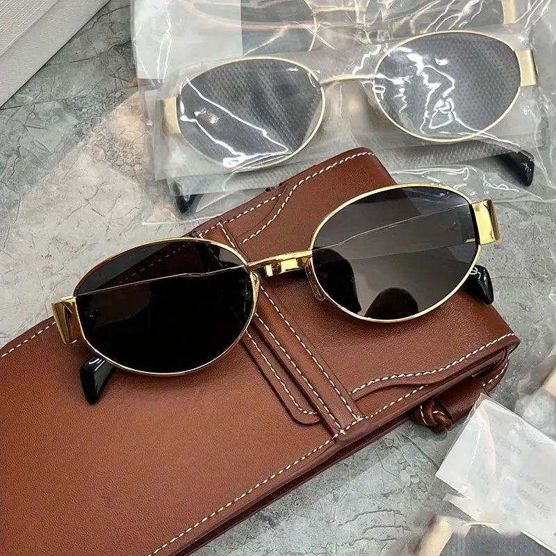 Designer Oval Sunglasses For Women With UV Protection Metal Frame Vintage Style Sun Glasses Premium