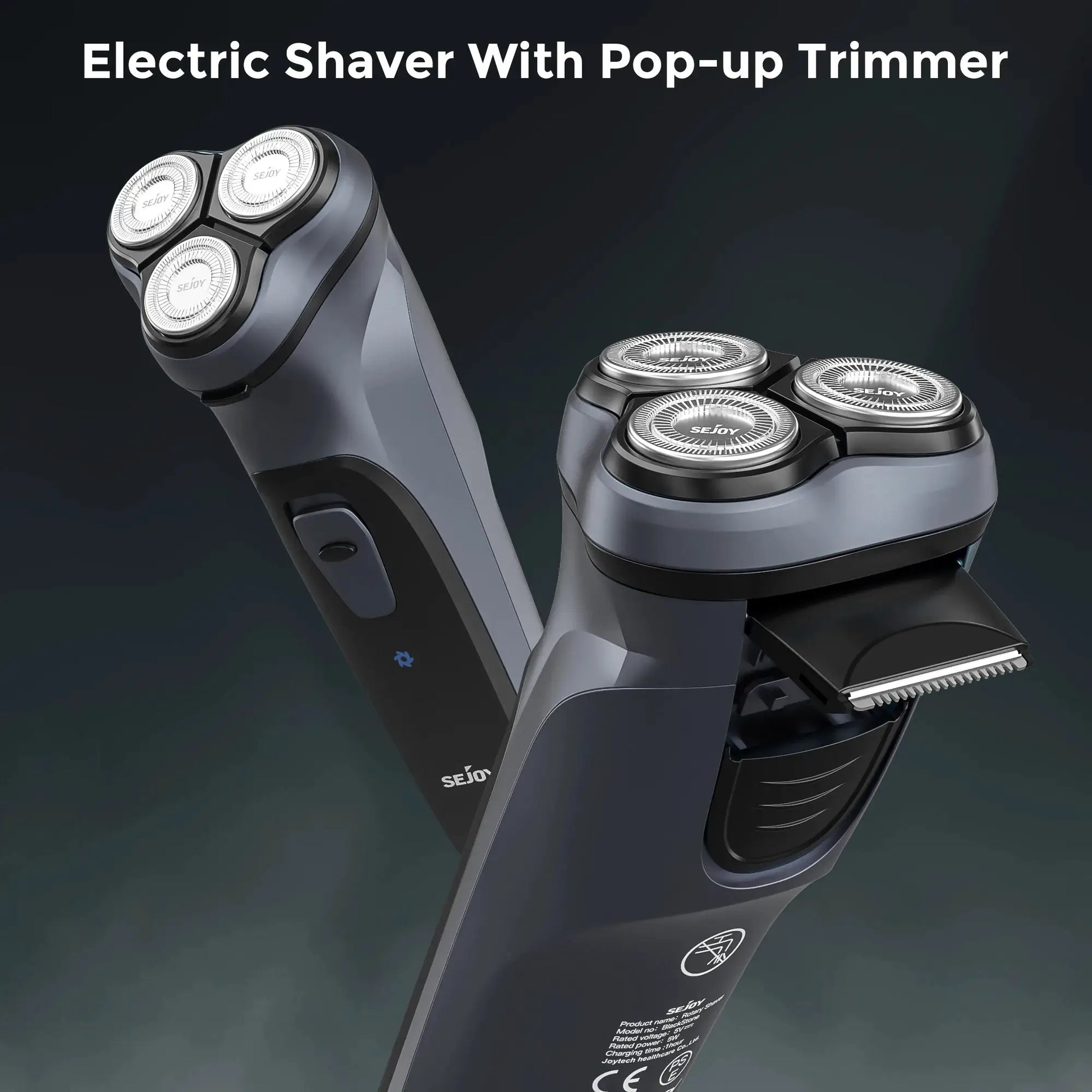 Sejoy electric razor with three rotary heads in gray and black