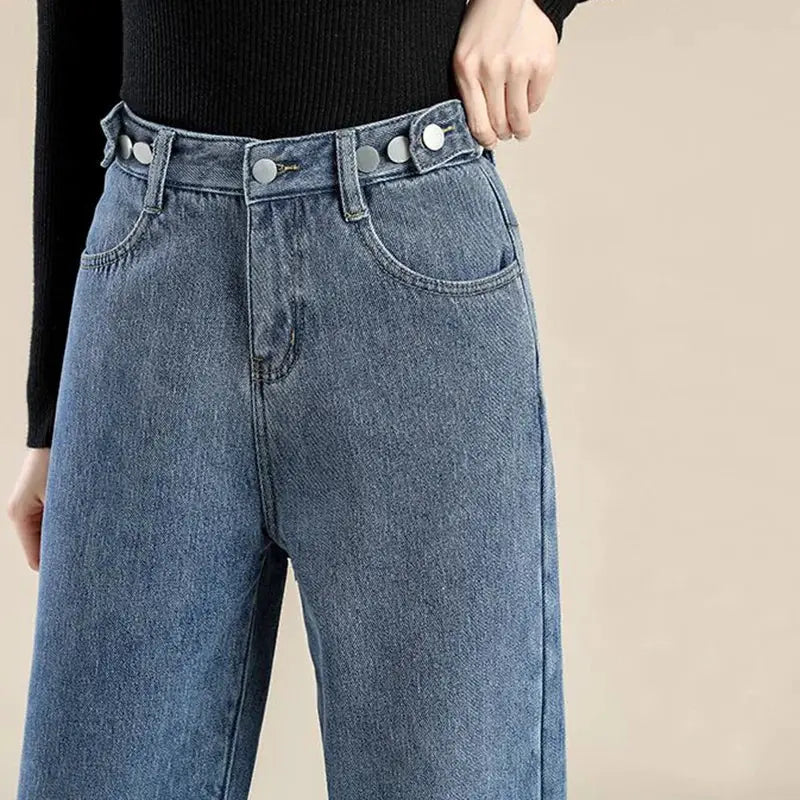 Winter Plush Thermal High Waist Jeans For Women Fleece Lined Pants