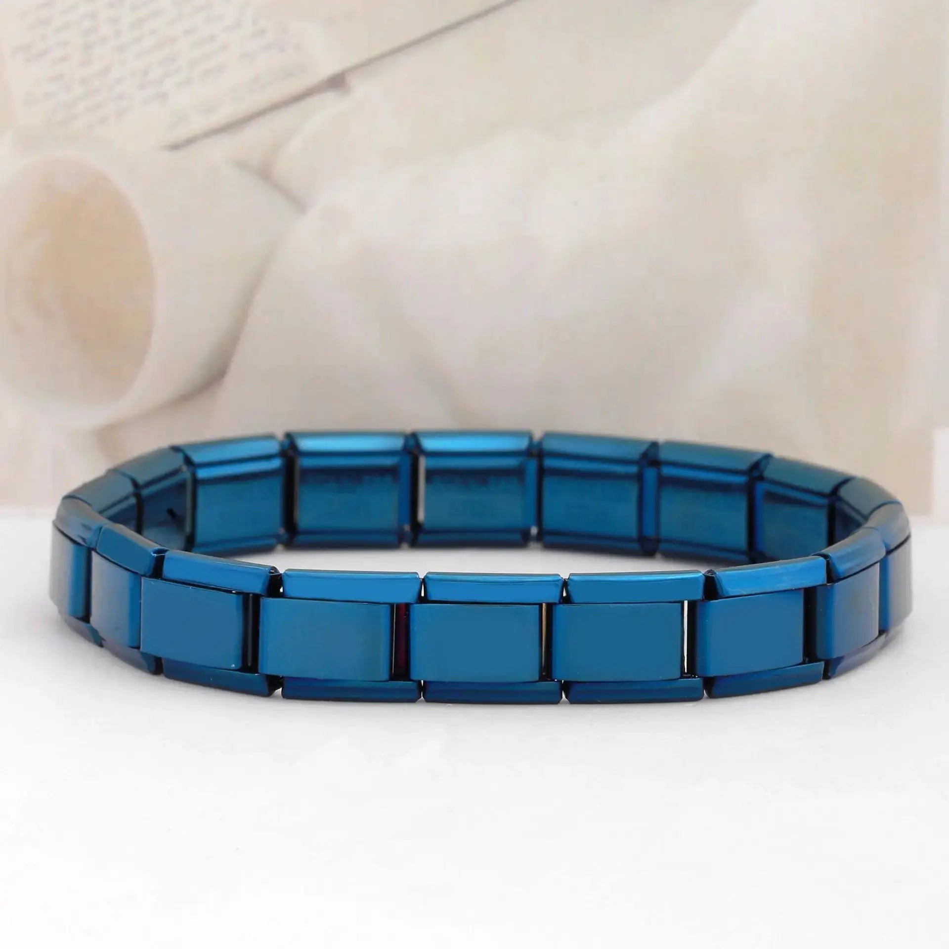 Yupsk Trendy Square Italy Stainless Steel Bracelets For Women And Men Hip Hop Metal Modules Stretchable Gift Jewelry