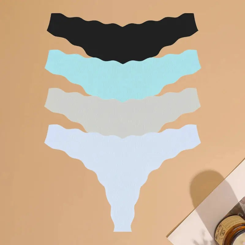 4pc seamless knit women’s thong underwear set in assorted colors, low-rise breathable