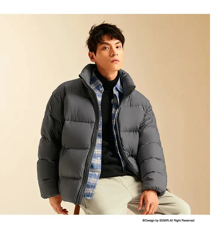 Semir down puffer jacket, gray, stand-collar style for winter warmth
