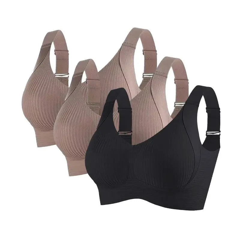 3-pack Simples Market push-up wireless seamless ribbed bras in beige and black plus sizes