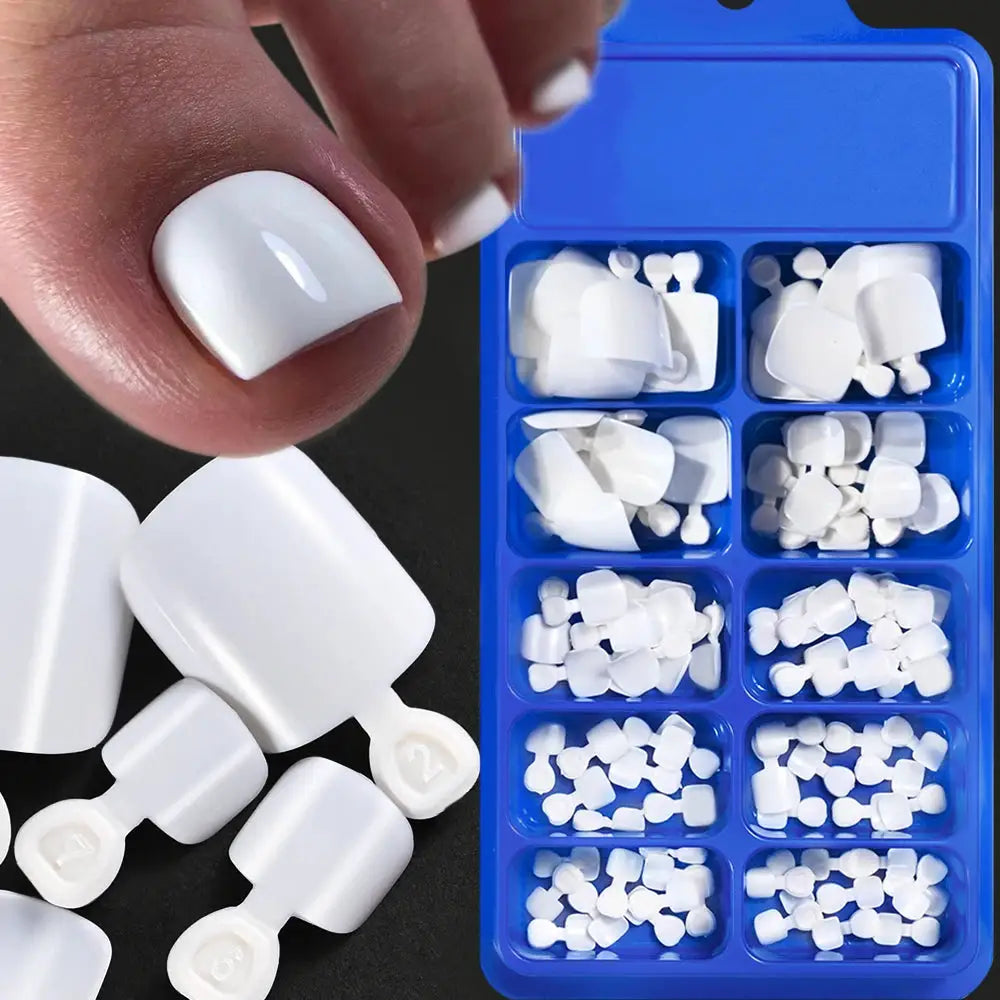 Glamour Nail Natural White Press On Toenails 100Pcs Full Cover Square Acrylic False Nails Kit For Salon Pedicure