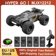 MJX 1:12 remote control monster truck, 4WD, brushless motor, black with orange accents, includes remote