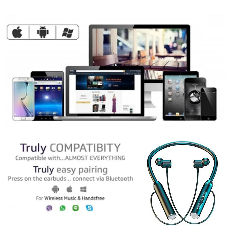 NovaPulse Wireless Bluetooth Neckband Earphones Waterproof Magnetic Earbuds With LED Display And 12D Stereo