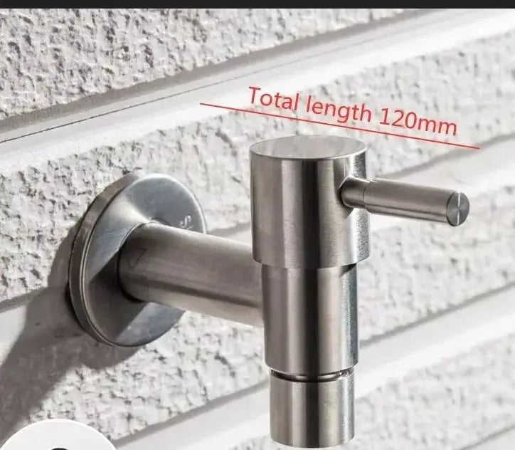 Garden faucet by Simples Market; brushed stainless steel, wall-mounted with lever, 120mm length