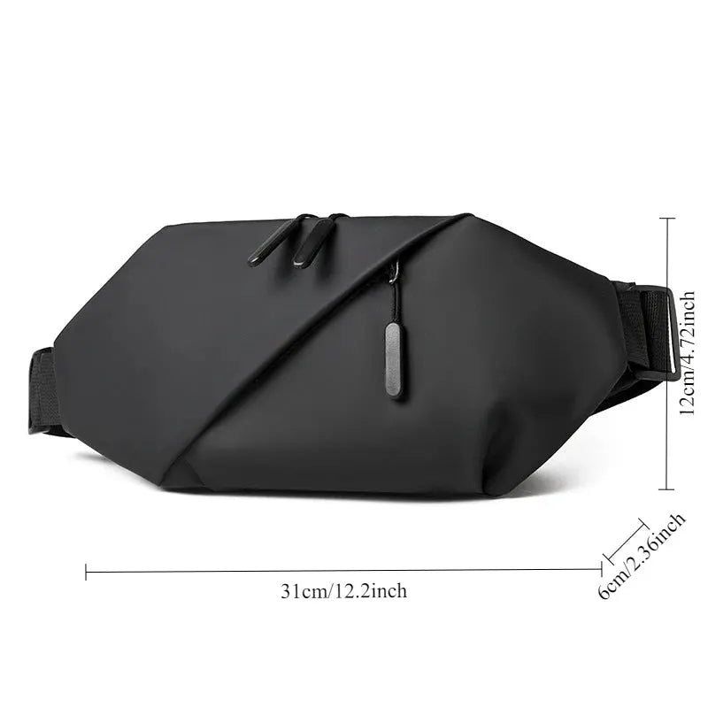 Men's black minimalist waterproof waist bag by Simples Market with adjustable strap