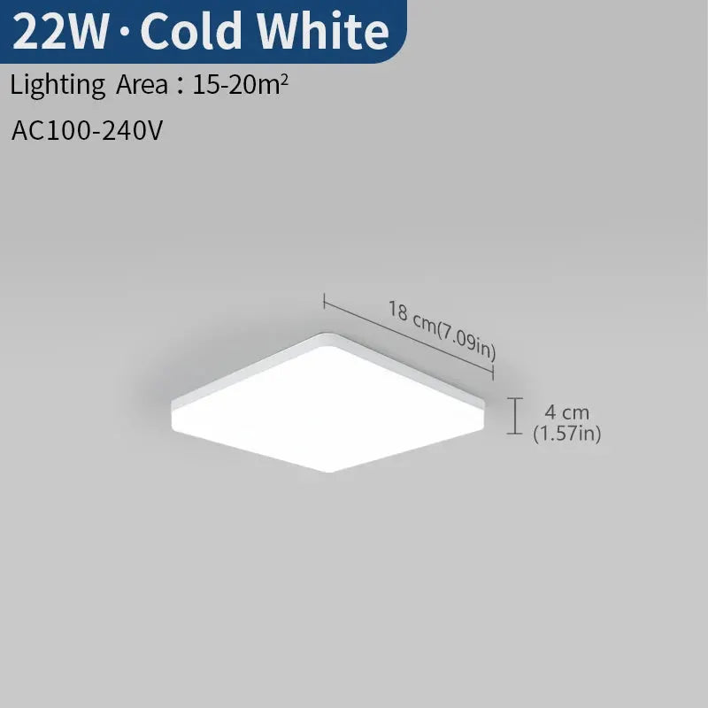 Simples Market MARPOU square LED ceiling lamp, white finish, 18 cm wide and 4 cm thick.