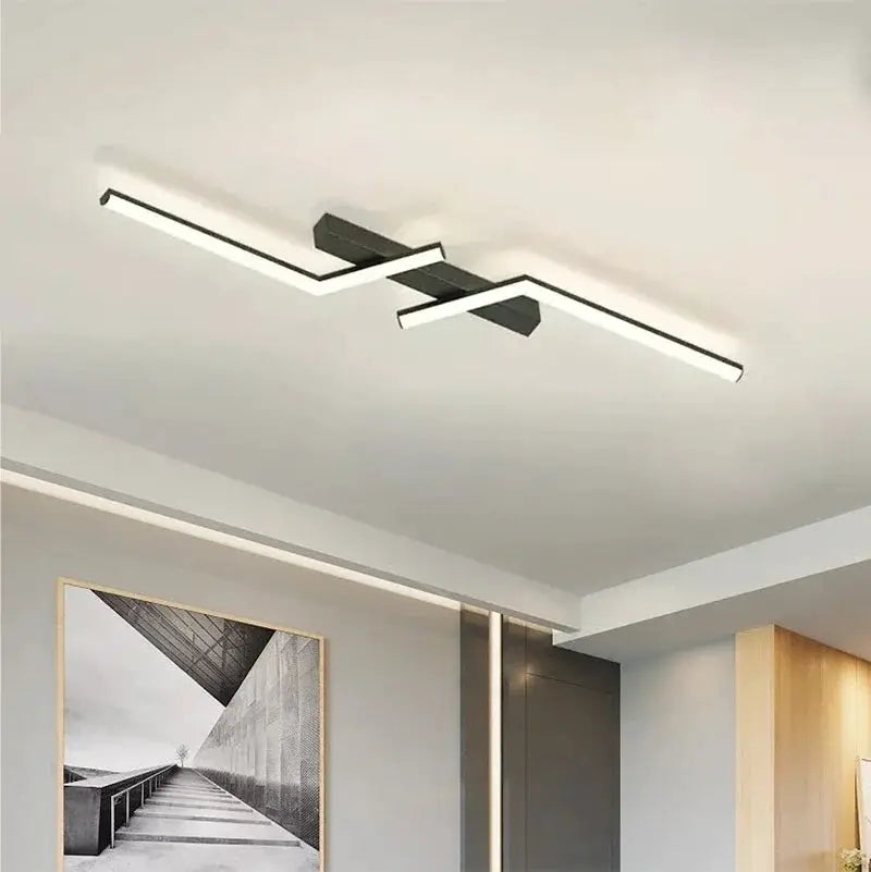Modern LED ceiling light by Simples Market; geometric double-bar design in black finish