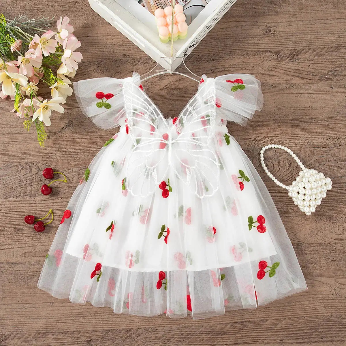 Zoseyi Summer Girls Dress Halter Neck With Embroidery Pattern Wings Mesh Princess Dress Details