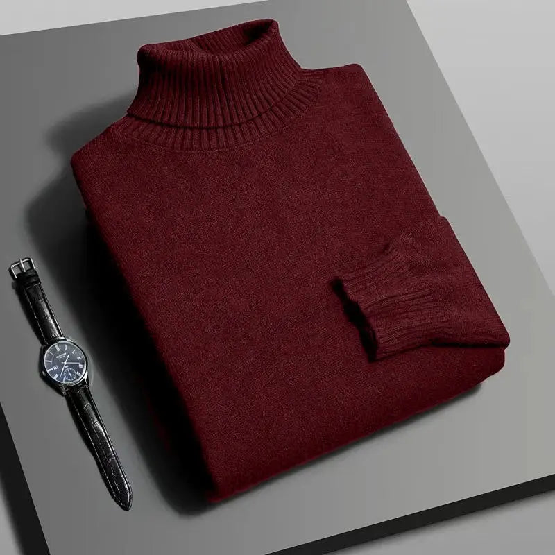 Autumn Mens Knitted Turtleneck Sweater Slim Fit Long Sleeve Anti Pilling Pullover Solid Color Streetwear