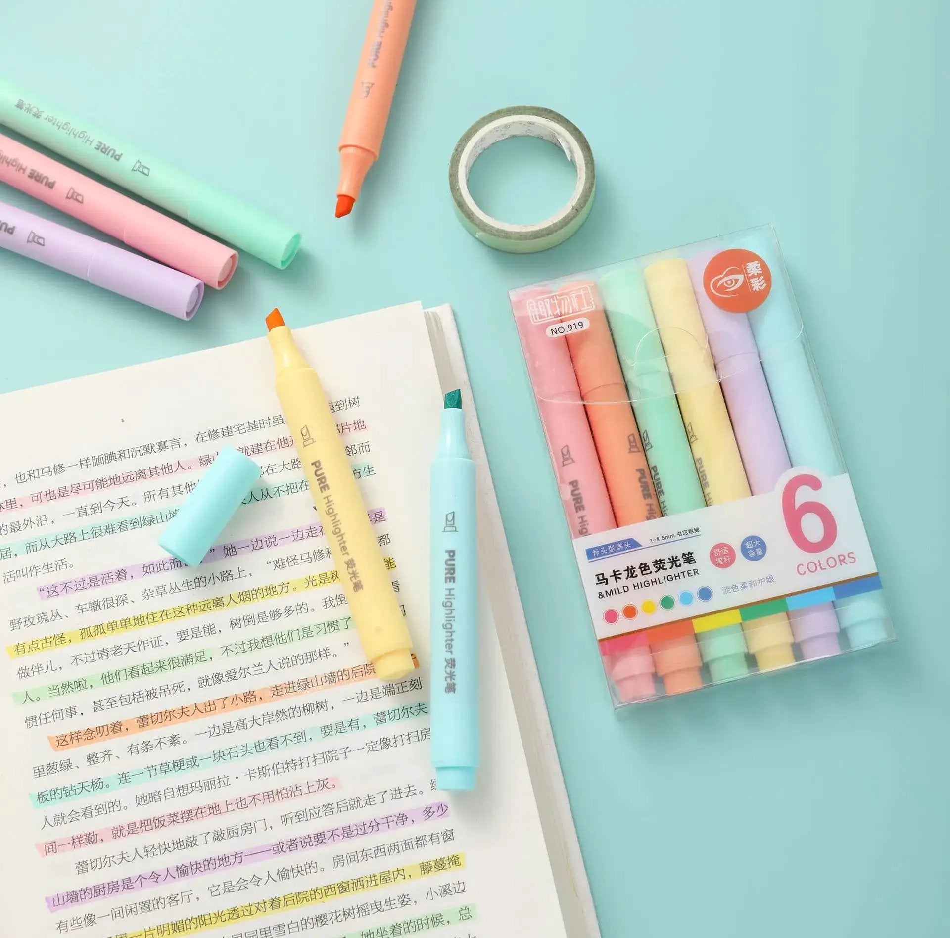 Simples Market 6-piece pastel macaron highlighter pen set