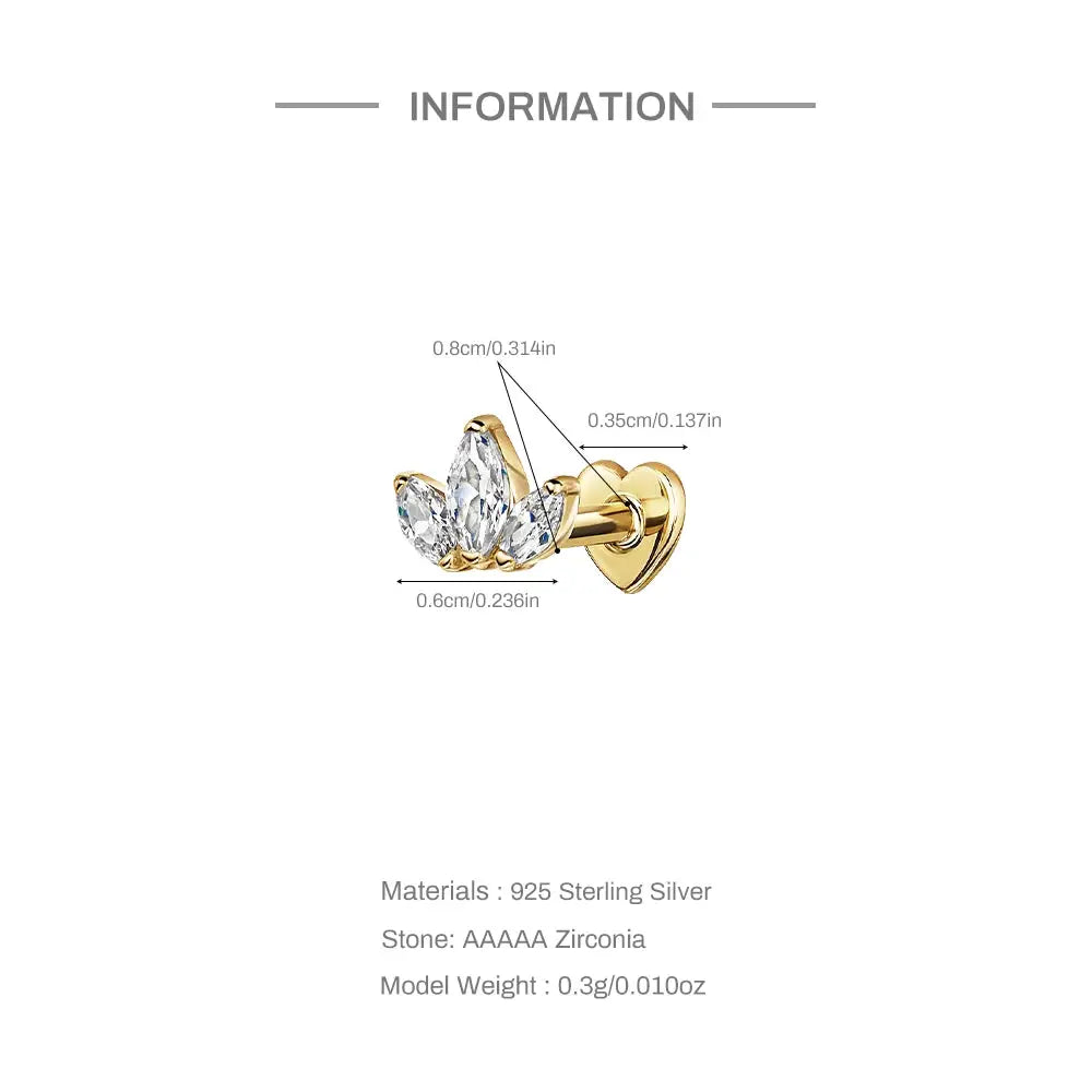 AIDE heart-shaped zircon ear stud in gold-tone setting by Simples Market, 925 sterling silver