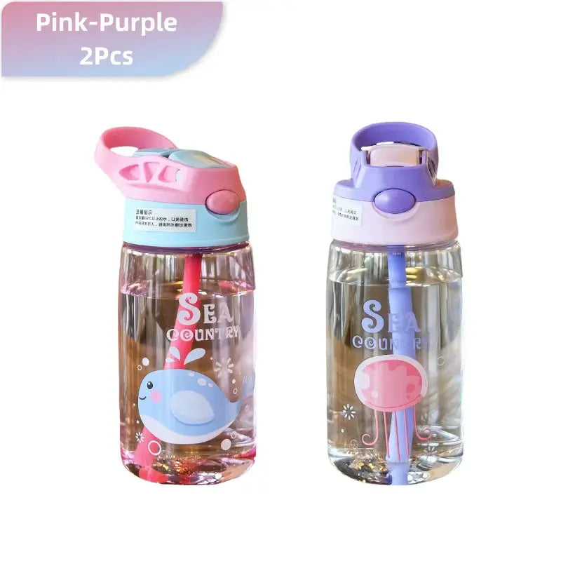 480ml Kids Sippy Cup Cartoon Baby Feeding Cup With Straws Leakproof Water Bottle Outdoor Portable Duckbill Straw Cups