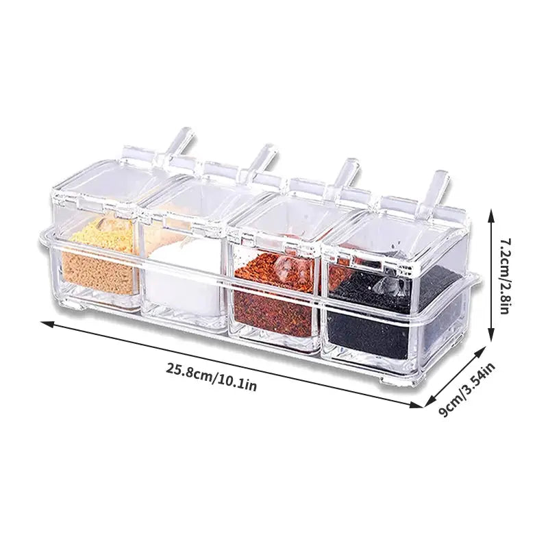 4 Pack Transparent Acrylic Spice Storage Boxes With Lids And Spoons For Kitchen Organization And Dry Goods