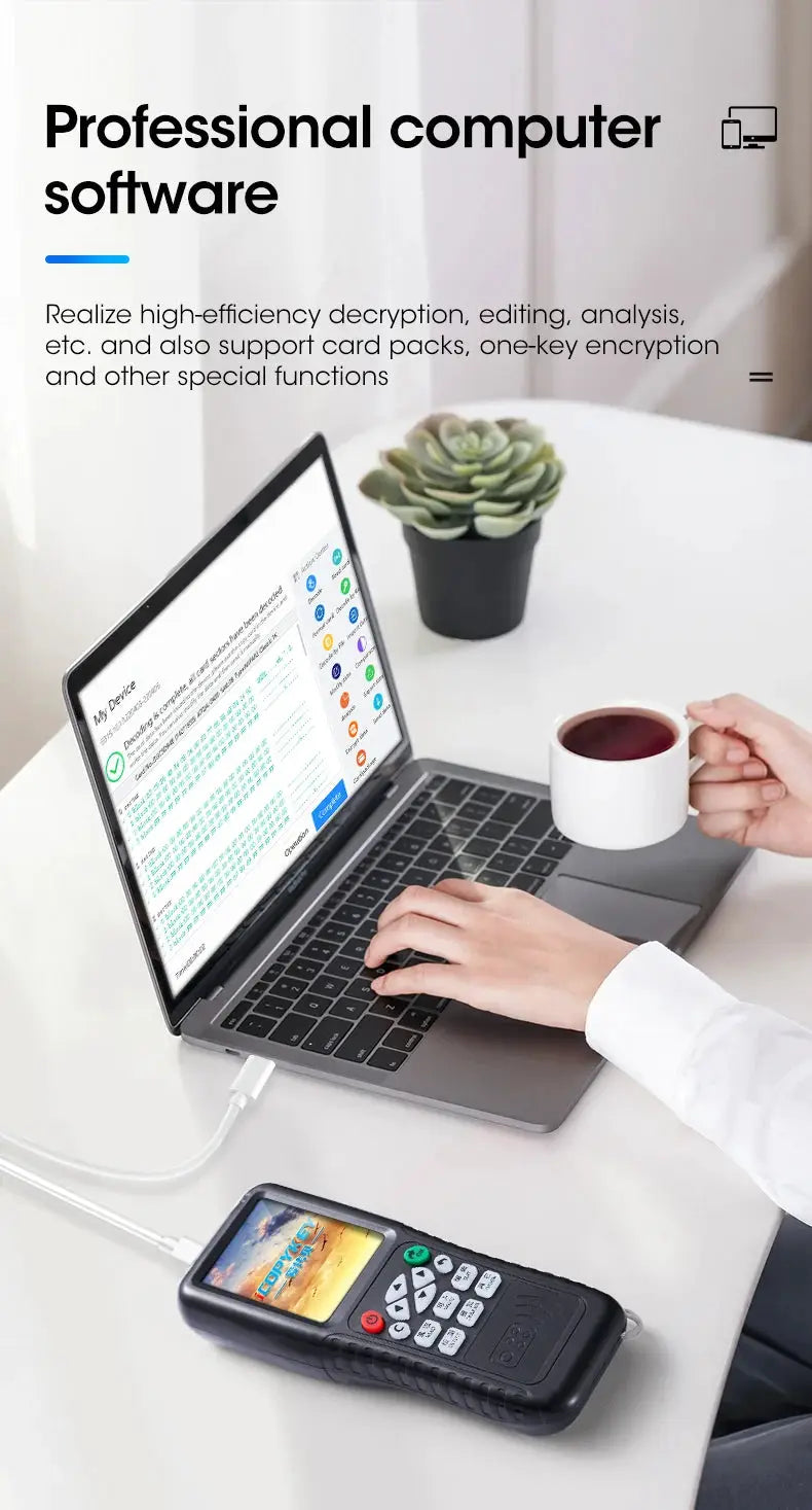 Simples Market NFC RFID reader/writer X100 handheld, black with color display and USB connection