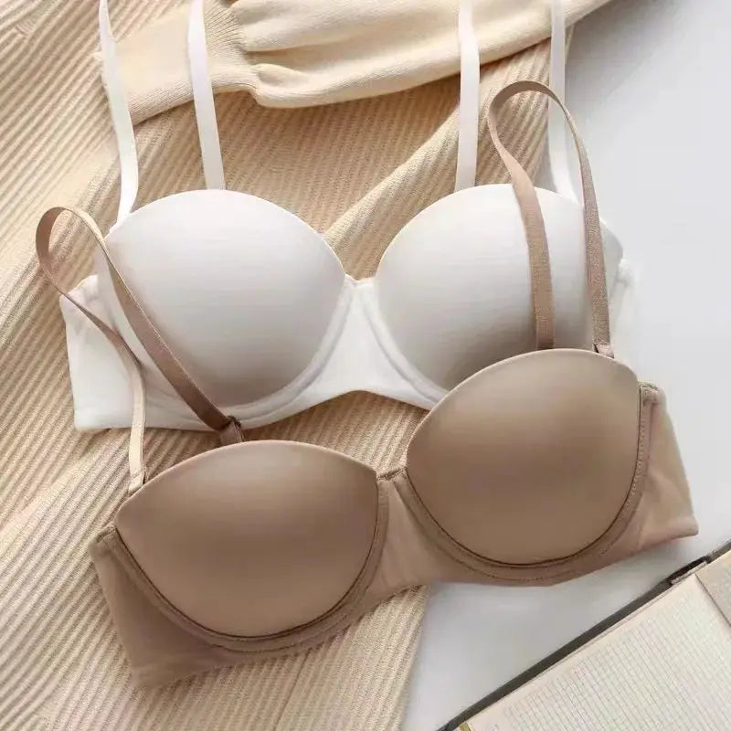 Set of 2 women’s seamless push-up bras, white and beige, Simples Market, 2-hook back closure, adjustable straps