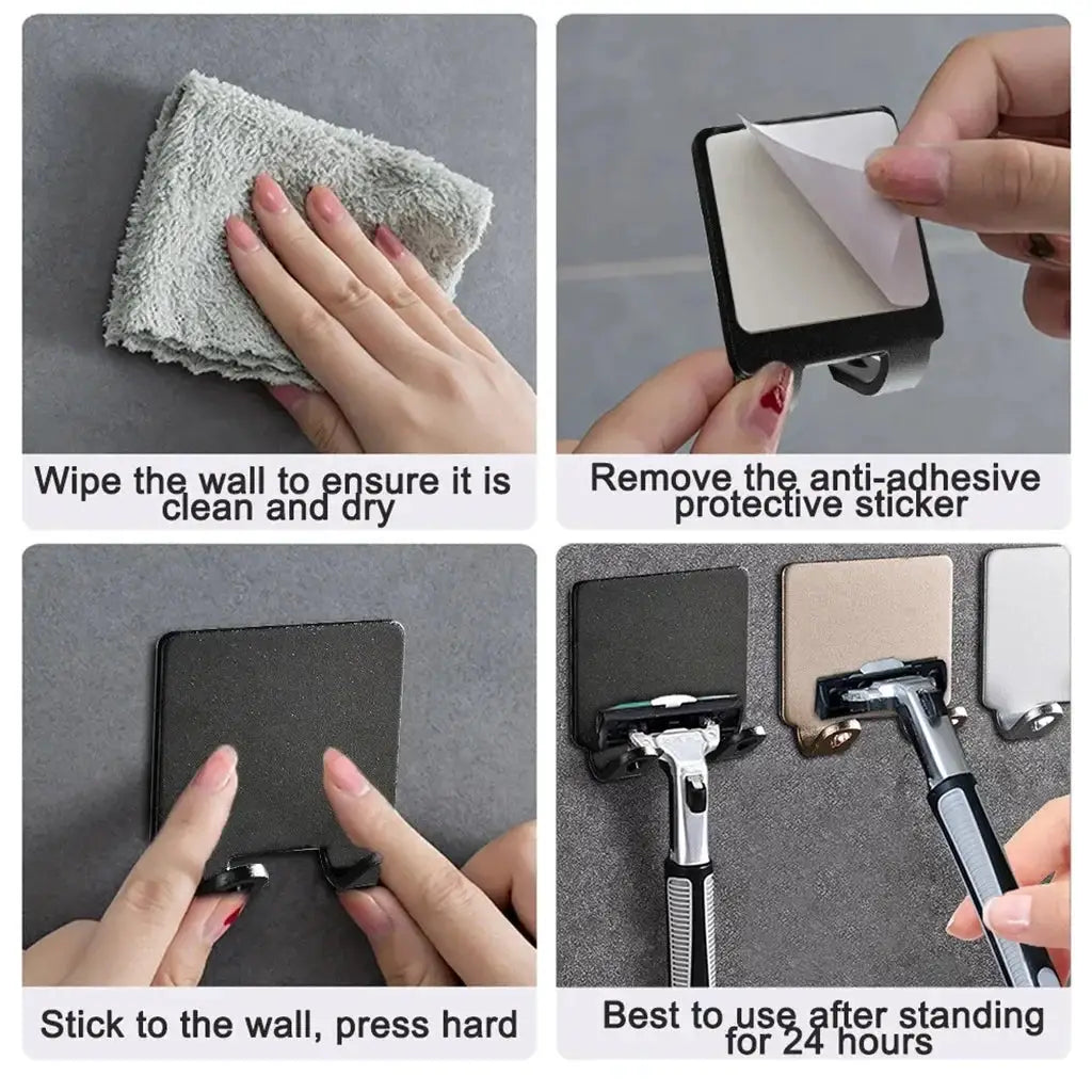 NovaLine Razor Holder Punch Free Wall Mount Stainless Steel Shaving Shelf For Bathrooms
