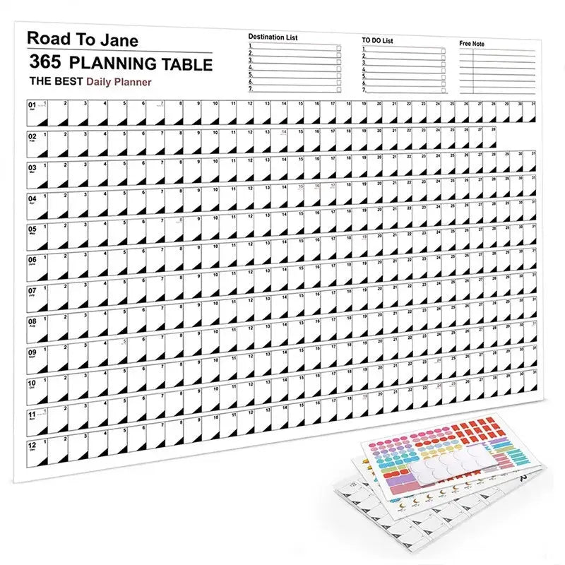 Simples Market 2026 yearly daily calendar wall planner with 365-day grid and 3 sticker sheets
