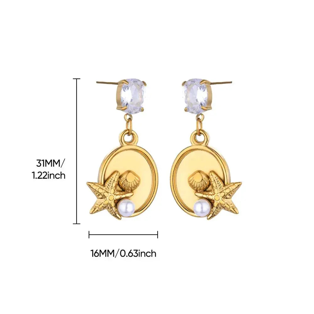 Vintage Summer Starfish Shell Stud Earrings Stainless Steel For Women Ocean Party Jewelry Gift 2025