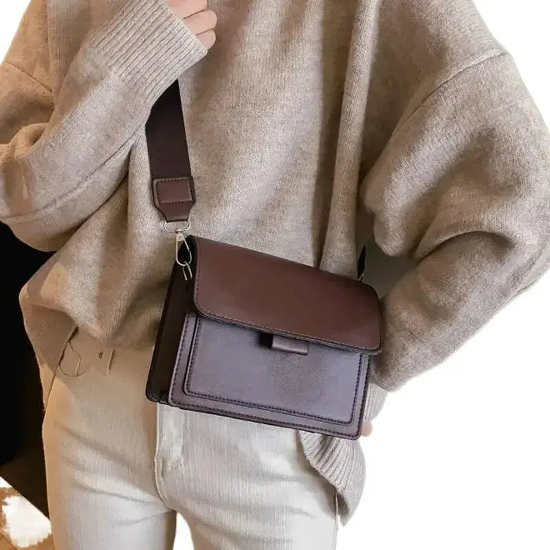 Classic Designer PU Leather Crossbody Bag in brown with front flap for women