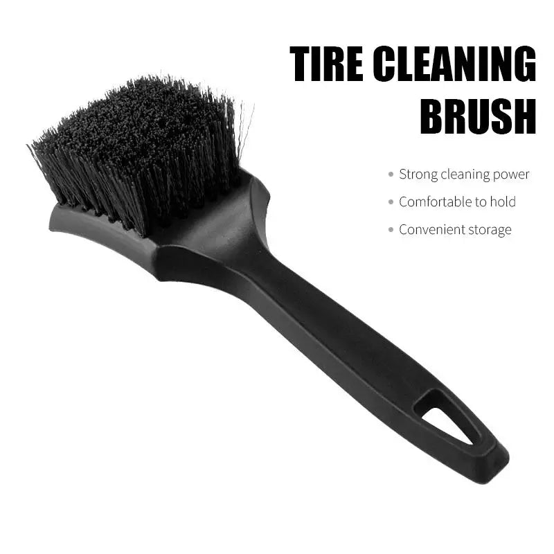 Car tire rim brush with black bristle head and ergonomic black handle from Simples Market