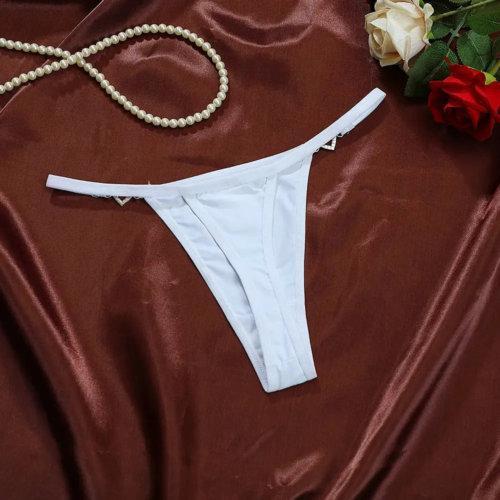 White cotton thong underwear, low-rise G-string for women.