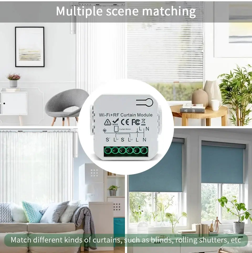 Simples Market Tuya WiFi Curtain Module for roller blinds; 433MHz RF, Alexa/Google Home compatible; white enclosure