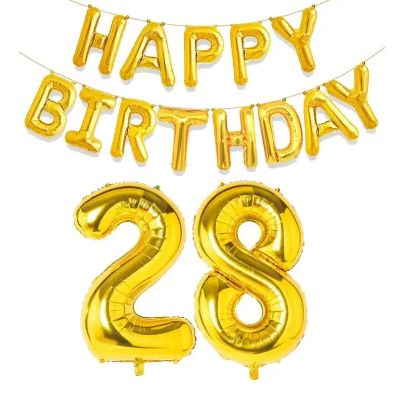15 Piece Gold Happy Birthday Foil Balloons Set With Numeric Cutouts For Milestone Ages 10 To 60 Kids And Adults