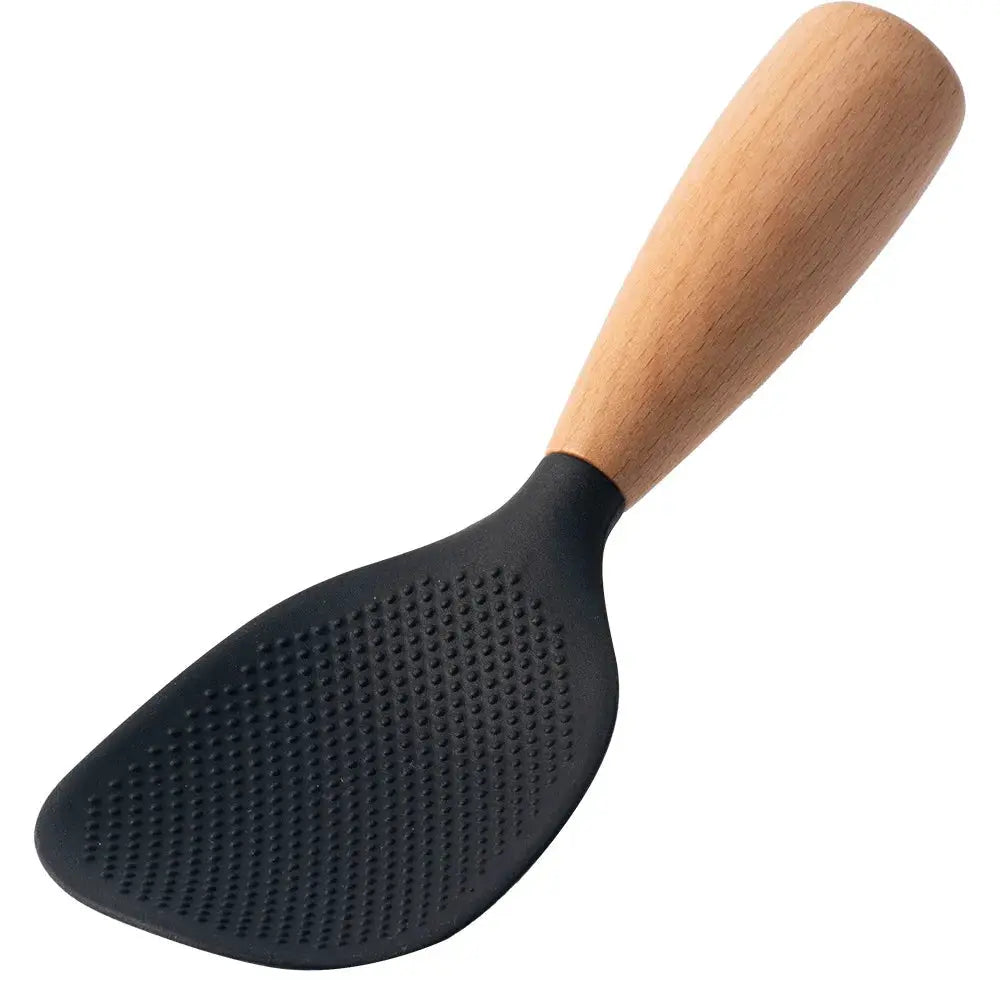 Wooden Handle Silicone Rice Spoon For Rice Cooker Heat Resistant Nonstick Kitchen Utensil