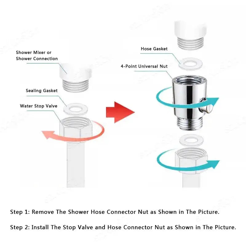 Shower head flow stop valve by Simples Market, chrome finish with gasket and hose connector nut