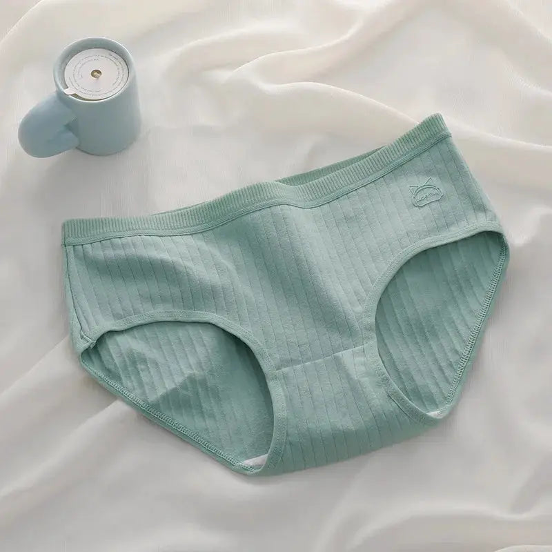 Women's high-waist ribbed mint green cotton panties by Simples Market