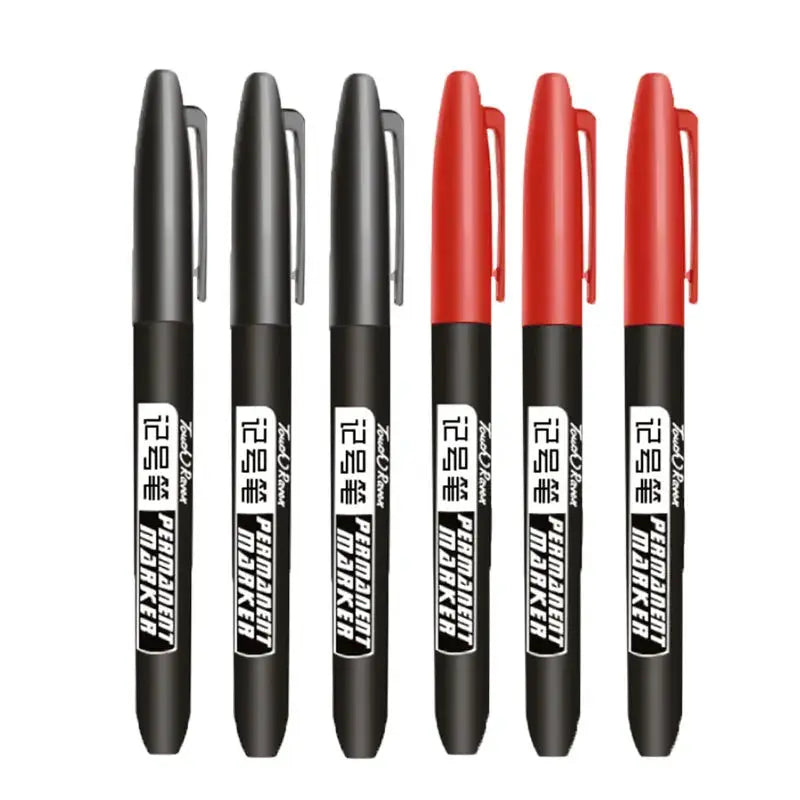GraphixPro 6Pcs Permanent Marker Pens Set Black Blue Red Waterproof Ink Fine Tips For Manga Drawing
