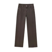 Maxdutti 2026 Ladies Mom Jeans Retro Brown Washed Denim Straight