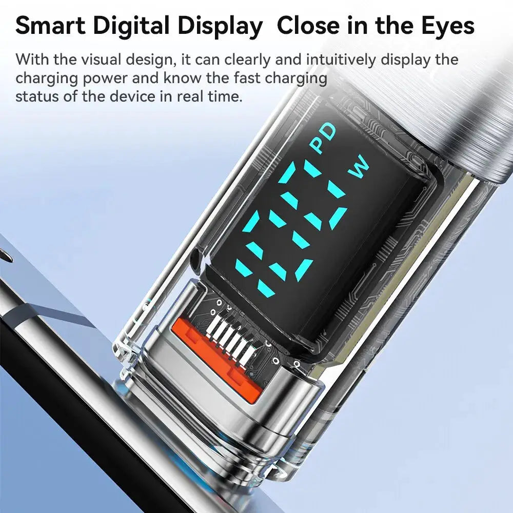 Toocki USB-C to USB-C 100W PD transparent charging cable with digital display for Xiaomi MacBook