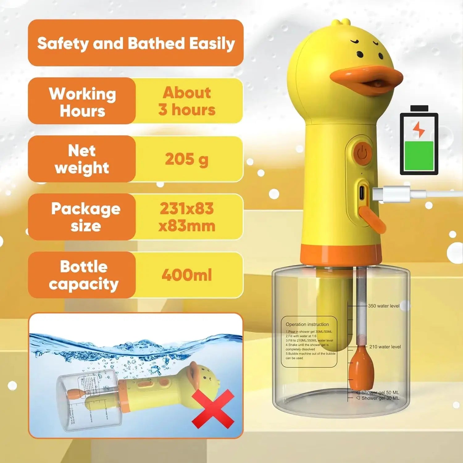 Cute Duck Pet Bath Foam Machine USB Charging Automatic Soap Dispenser For Rich Foam And Gentle Spa Like Bath Time
