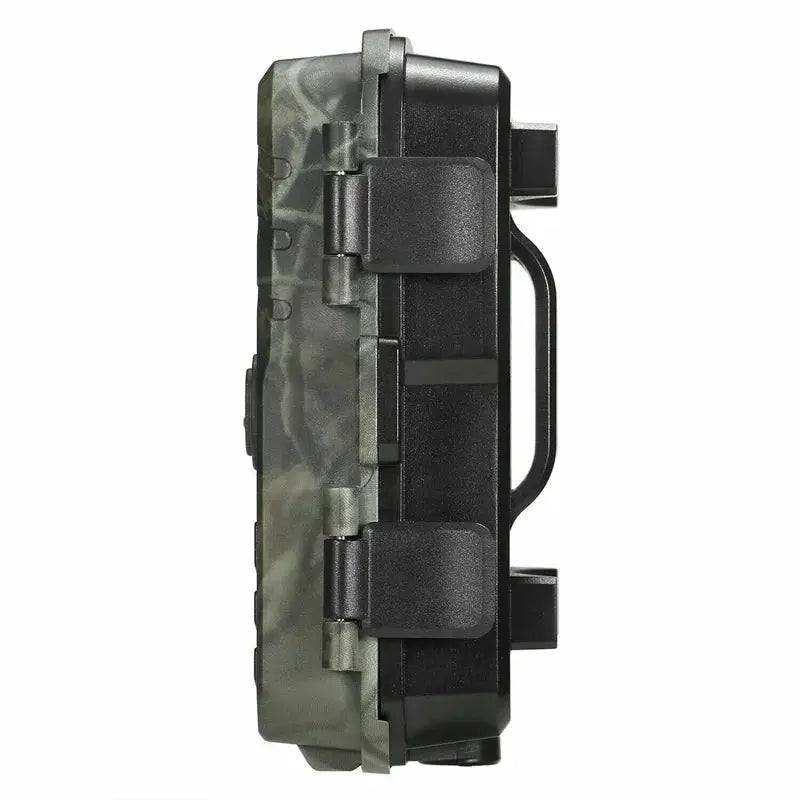 Suntekcam 20MP trail camera in camouflage with black latches, IP65 waterproof