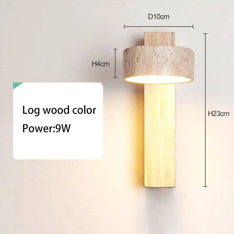 Bedside wall lamp in log wood color with pull switch, rotatable 9W LED light